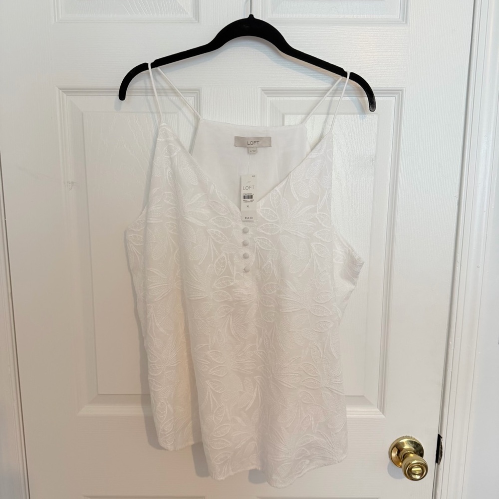 LOFT White Embroidered V-Neck Cami Tank